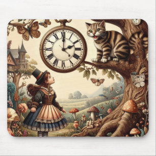 Alice & Cheshire Cat: Whimsical Wonderland Fantasy Mouse Pad