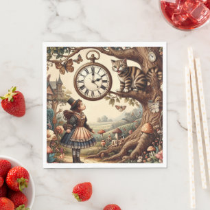Alice & Cheshire Cat: Whimsical Wonderland Fantasy Napkins