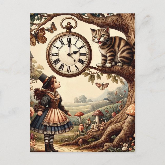 Alice & Cheshire Cat: Whimsical Wonderland Fantasy Postcard (Front)