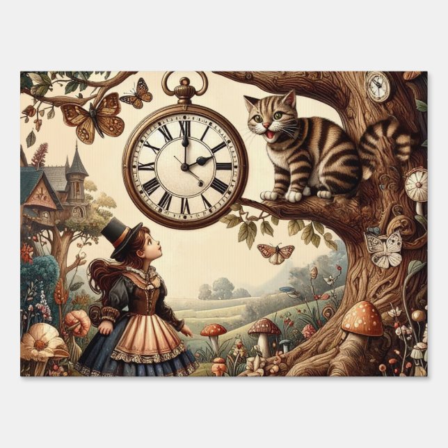 Alice & Cheshire Cat: Whimsical Wonderland Fantasy Sign (Front)