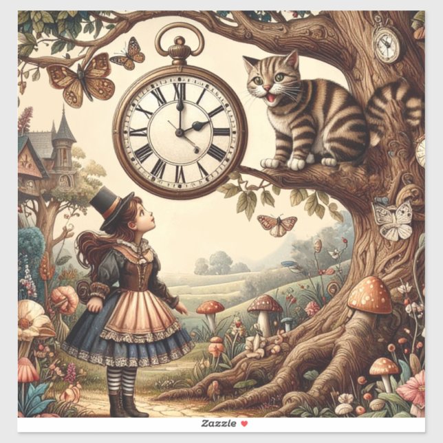 Alice & Cheshire Cat: Whimsical Wonderland Fantasy Sticker (Sheet)