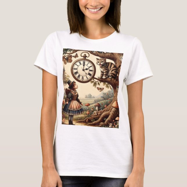 Alice & Cheshire Cat: Whimsical Wonderland Fantasy T-Shirt (Front)