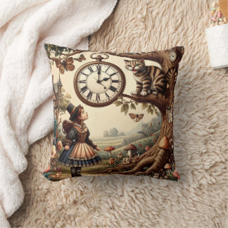Alice & Cheshire Cat: Whimsical Wonderland Fantasy Throw Pillow