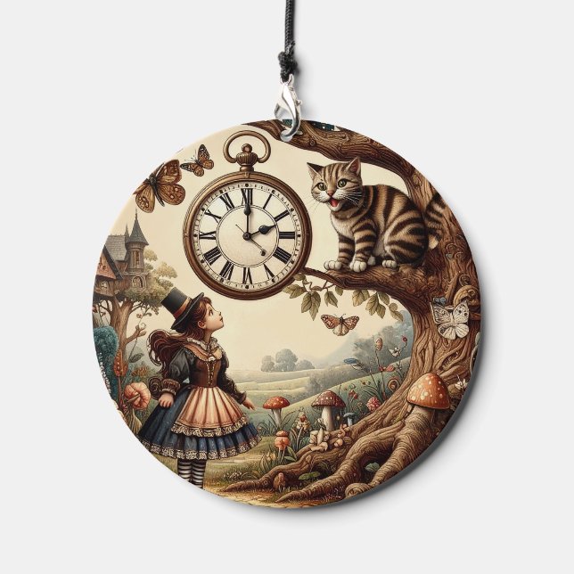 Alice & Cheshire Cat: Whimsical Wonderland Fantasy Wind Chime (Front)