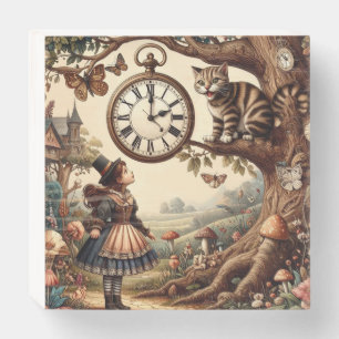 Alice & Cheshire Cat: Whimsical Wonderland Fantasy Wooden Box Sign