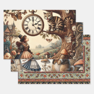 Alice & Cheshire Cat: Whimsical Wonderland Fantasy Wrapping Paper Sheets