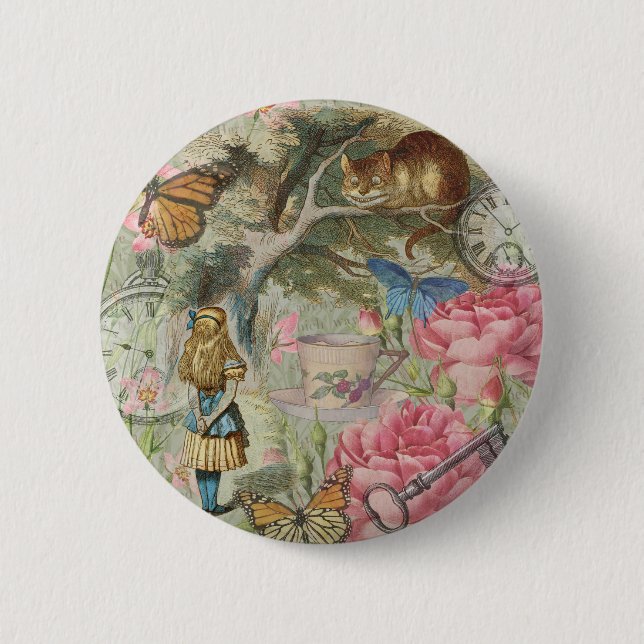 Alice Cheshire Cat Wonderland Tree Garden Button (Front)