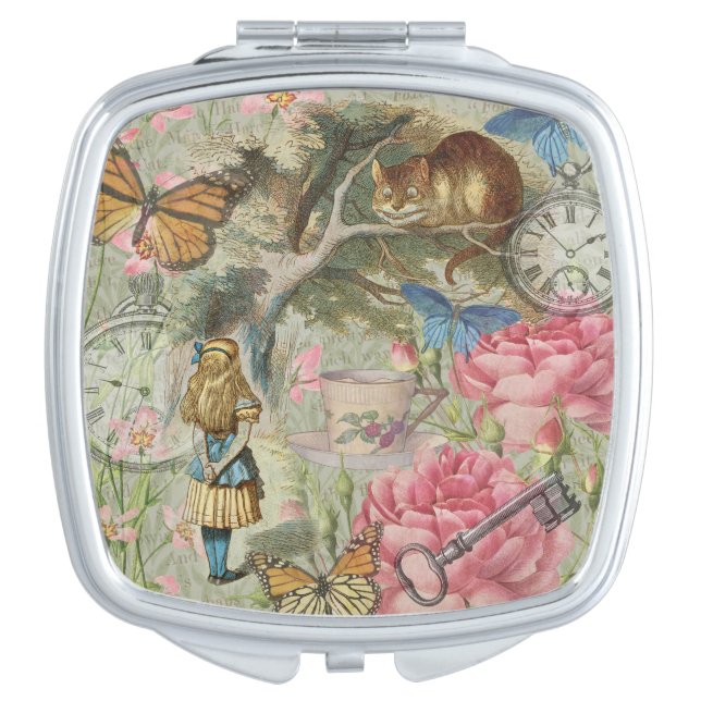 Alice Cheshire Cat Wonderland Tree Garden Compact Mirror (Front)