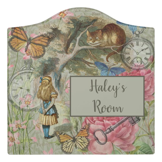 Alice Cheshire Cat Wonderland Tree Garden Door Sign (Large Crest Front)