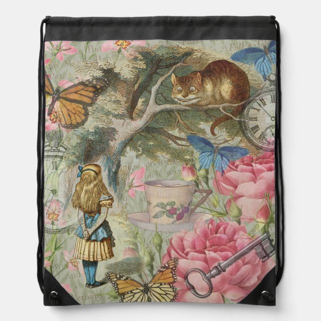 Alice Cheshire Cat Wonderland Tree Garden Drawstring Bag (Front)