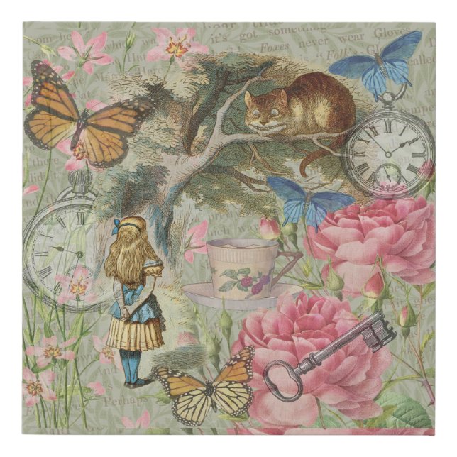 Alice Cheshire Cat Wonderland Tree Garden Faux Canvas Print (Front)