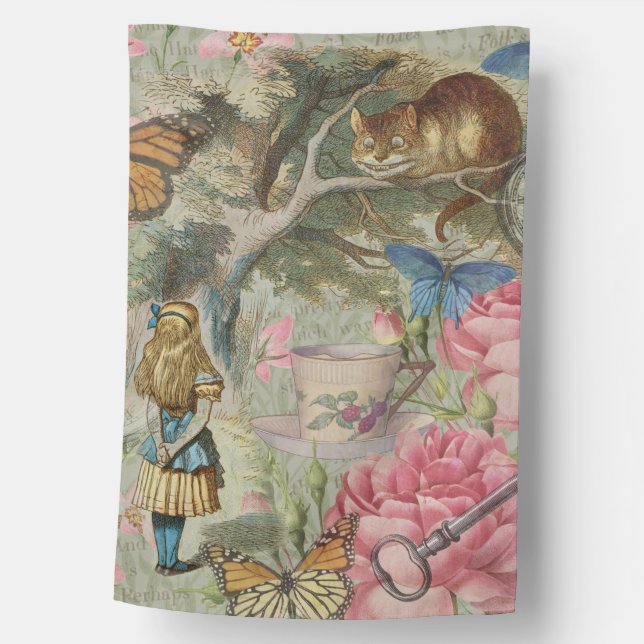 Alice Cheshire Cat Wonderland Tree Garden House Flag (Front)