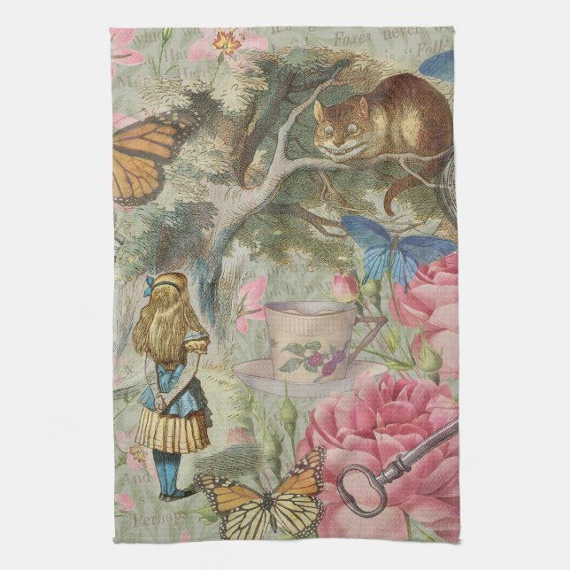 Alice Cheshire Cat Wonderland Tree Garden Kitchen Towel (Vertical)