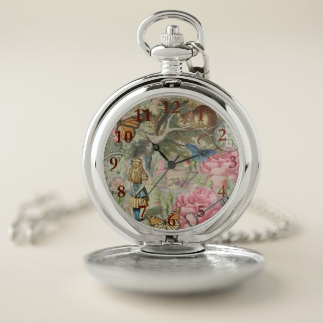 Alice Cheshire Cat Wonderland Tree Garden Pocket Watch (Inside)