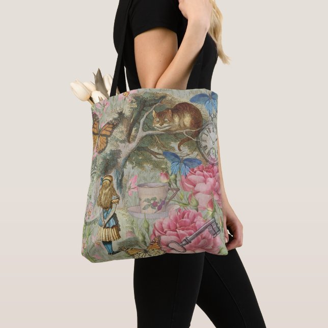 Alice Cheshire Cat Wonderland Tree Garden Tote Bag (Close Up)