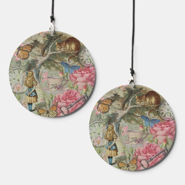 Alice Cheshire Cat Wonderland Tree Garden Wind Chime (Front & Back)