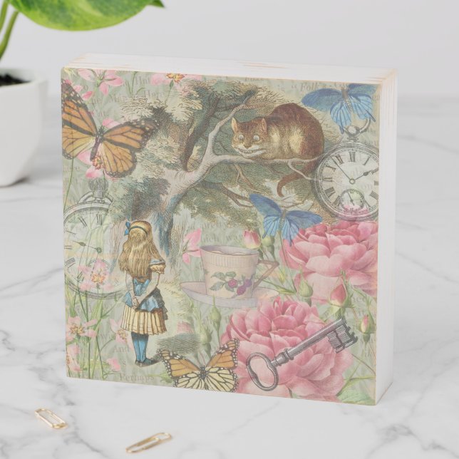 Alice Cheshire Cat Wonderland Tree Garden Wooden Box Sign (In Situ Horizontal)