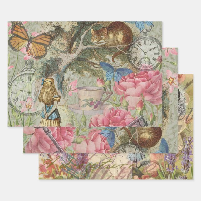 Alice Cheshire Cat Wonderland Tree Garden Wrapping Paper Sheets (Set)