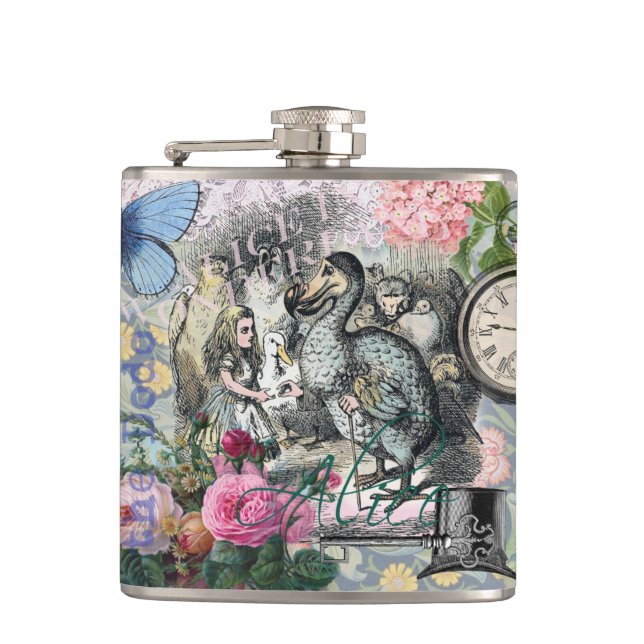 Alice Classic Wonderland Dodo Tenniel Art Flask (Front)