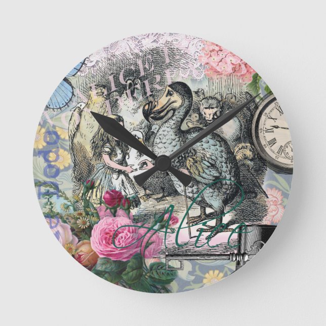 Alice Classic Wonderland Dodo Tenniel Art Round Clock (Front)