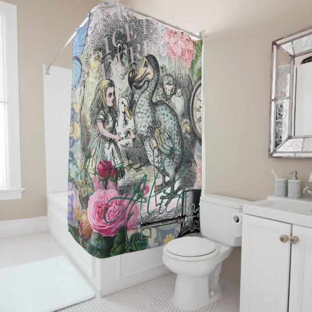 Alice Classic Wonderland Dodo Tenniel Art Shower Curtain (In Situ)