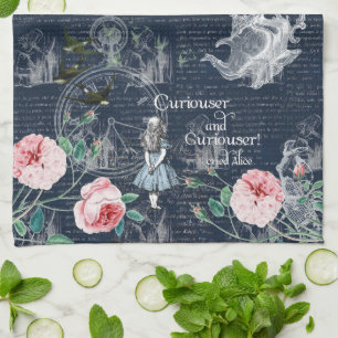 Alice Curioser Wonderland Blue Pink Tea Towel