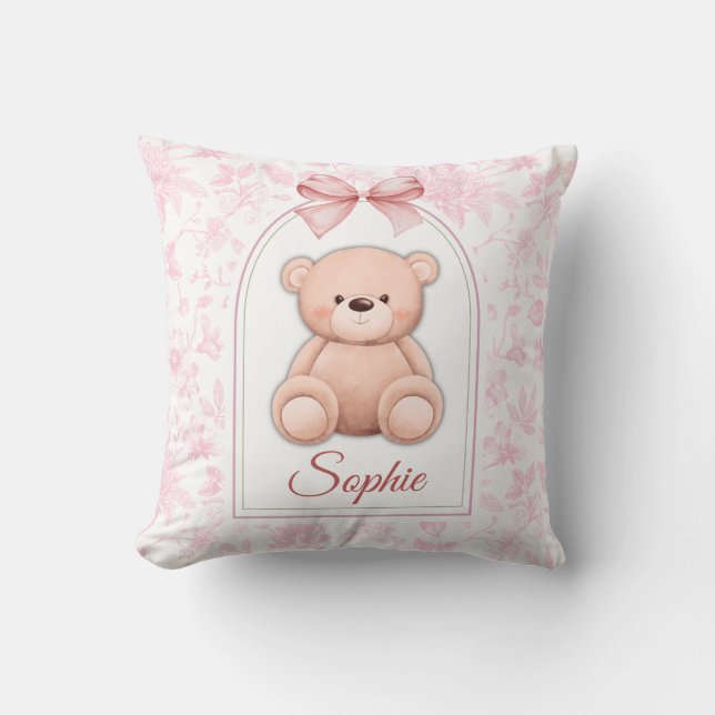 Alice | Custom Pink Teddy Bear Nursery Design  Throw Pillow (Front)
