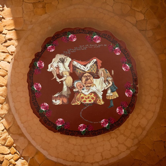 Alice Duchess Cheshire Cat Burgundy Pouf Round Pillow (Creator Uploaded)