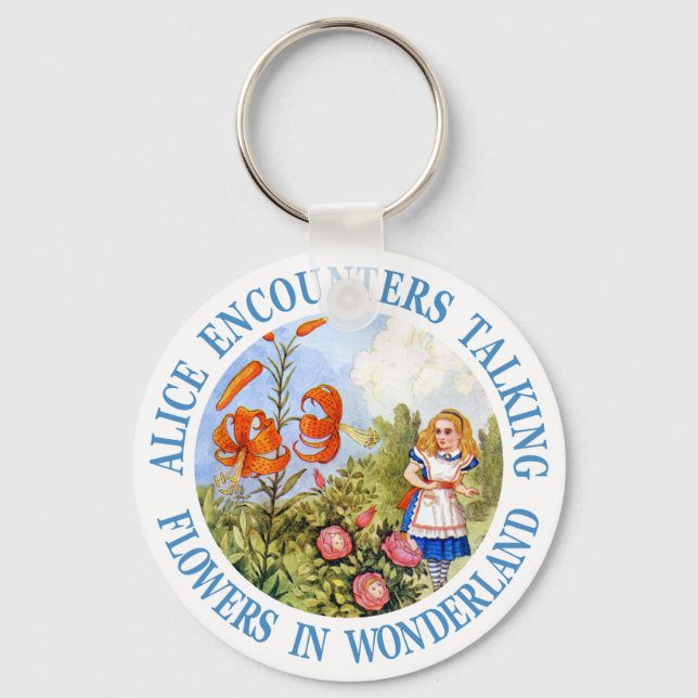 Alice Encounters Talking Flower in Wonderland Keychain (Front)