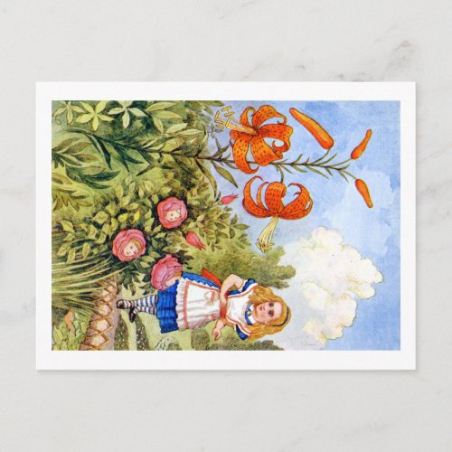 Alice Encounters Talking Flowers in Wonderland Postcard