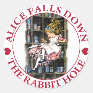 ALICE FALLS DOWN THE RABBIT HOLE CLASSIC ROUND STICKER