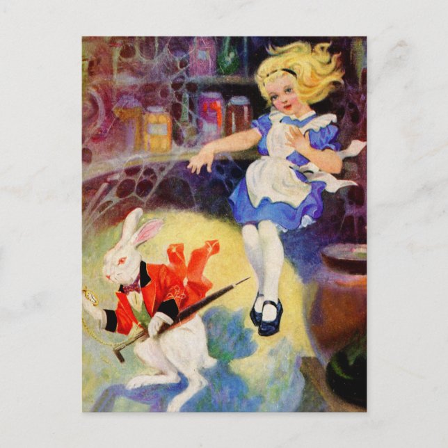 ALICE FALLS DOWN THE RABBIT HOLE POSTCARD (Front)