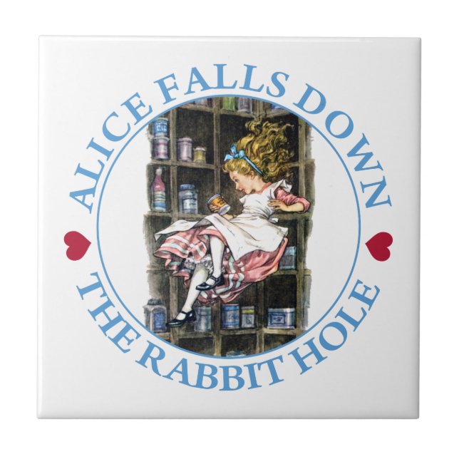 Alice Falls Down the Rabbit Hole to Wonderland Ceramic Tile (Front)