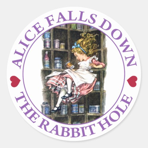 Alice Falls Down the Rabbit Hole To Wonderland Classic Round Sticker