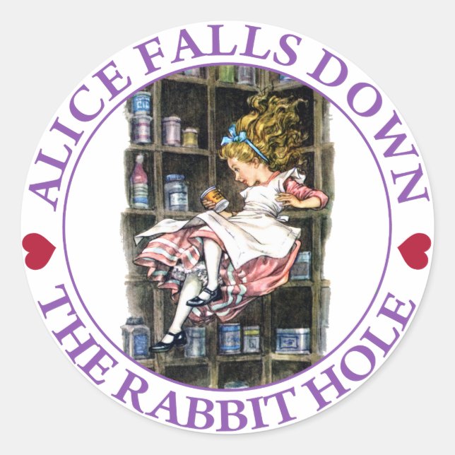 Alice Falls Down the Rabbit Hole To Wonderland Classic Round Sticker (Front)
