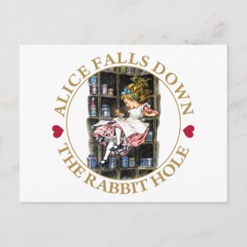 Alice Falls Down The Rabbit Hole To Wonderland Postcard by All_Around_Alice at Zazzle