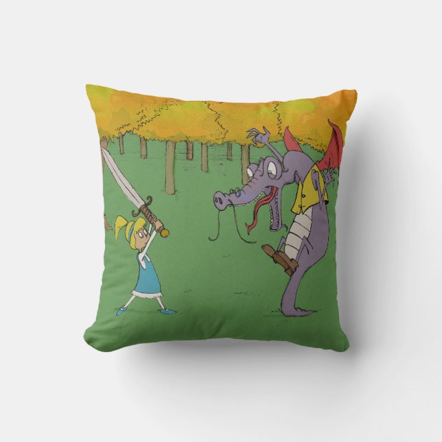 Alice Fighting the Jabberwocky Throw Pillow (Front)