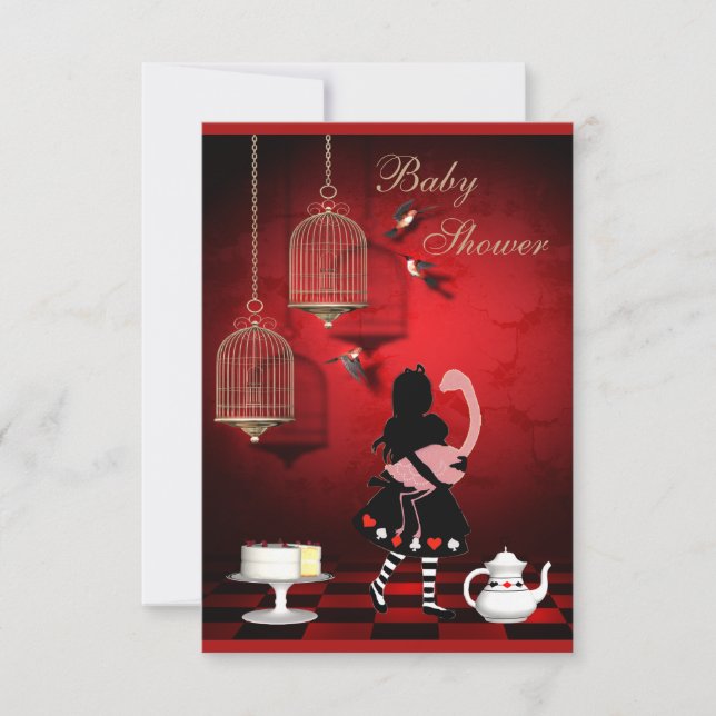 Alice & Flamingo Birds & Cages Baby Shower Invitation (Front)
