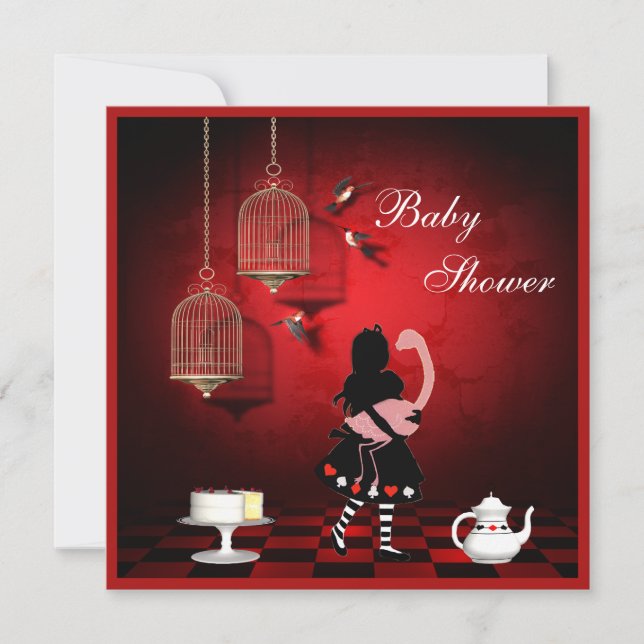 Alice & Flamingo Birds & Cages Baby Shower Invitation (Front)