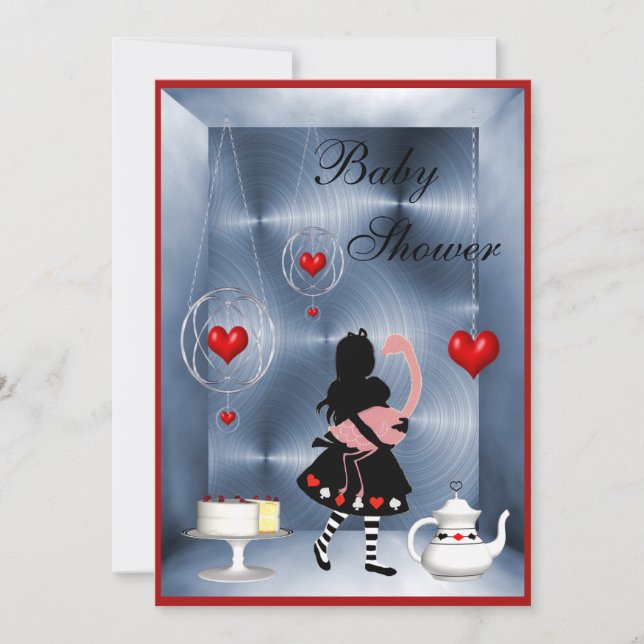 Alice & Flamingo Hearts Baby Shower Tea Party Invitation (Front)
