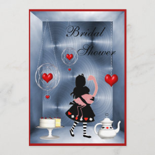 Alice & Flamingo Hearts Bridal Shower Tea Party Invitation