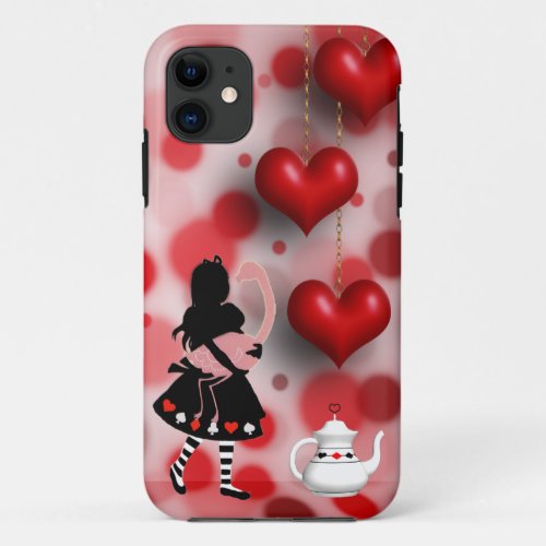 Alice  Flamingo Hearts  Teapot iPhone 11 Case