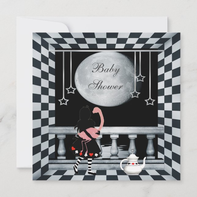 Alice, Flamingo & Moon Neutral Baby Shower Invitation (Front)