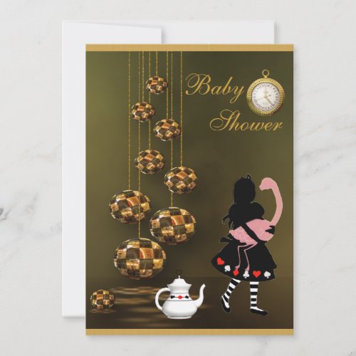 Alice  Flamingo Neutral Wonderland Baby Shower Invitation