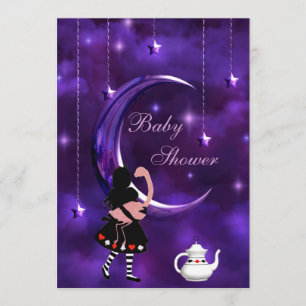 Alice & Flamingo Purple Moon Baby Shower Invitation