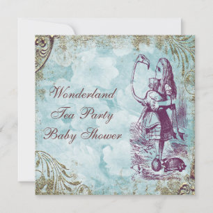 Alice & Flamingo Wonderland Baby Shower Tea Party Invitation