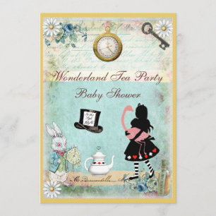 Alice & Flamingo Wonderland Baby Shower Tea Party Invitation