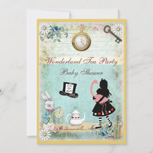 Alice  Flamingo Wonderland Baby Shower Tea Party Invitation