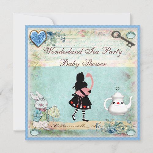 Alice  Flamingo Wonderland Baby Shower Tea Party Invitation