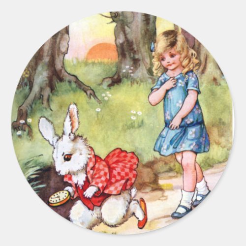 Alice Follows the White Rabbit To Wonderland Classic Round Sticker